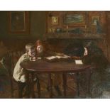 Eva Roos (1872-1956) British. "Home Lessons", Oil on Canvas, Signed and Dated 1903, 26" x 32" (66