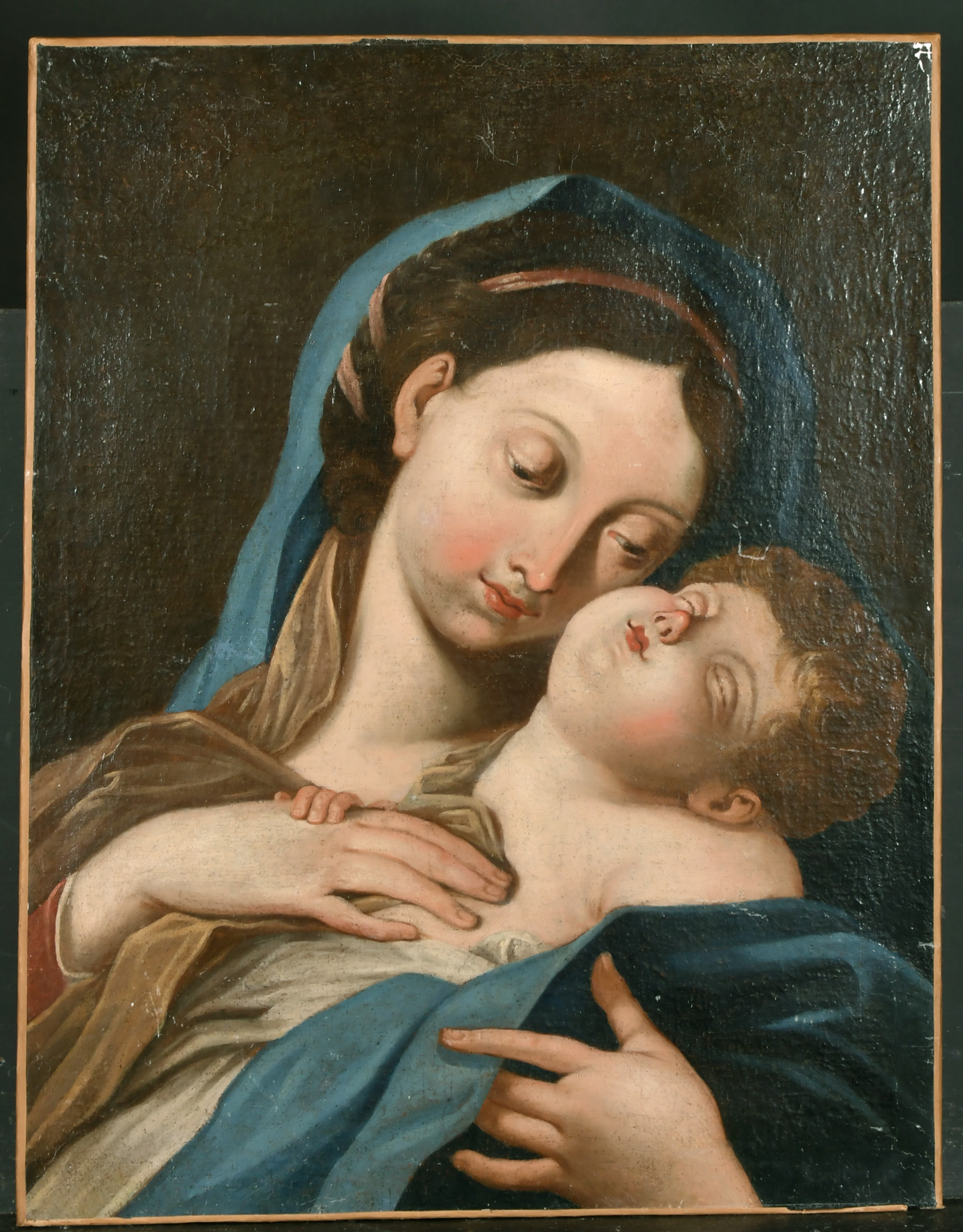 17th Century Italian School. Madonna and Child, Oil on Canvas, Unframed 24.5" x 19" (62.2 x 48.2cm) - Image 2 of 3