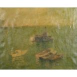 Early 20th Century French School. A River Scene with Moored Boats, Oil on Canvas, 17.75" x 21.75" (