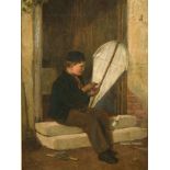 19th Century English School. A Young Boy with a Kite, Oil on Canvas, Signed with Monogram 'CC',