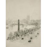 William Lionel Wyllie (1851-1931) British. "Cleopatra's Needle towards Westminster", Etching, Signed