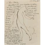 Attributed to Laura Knight (1877-1970) British. Sketch of a Dancer within a Letter, Ink, Signed