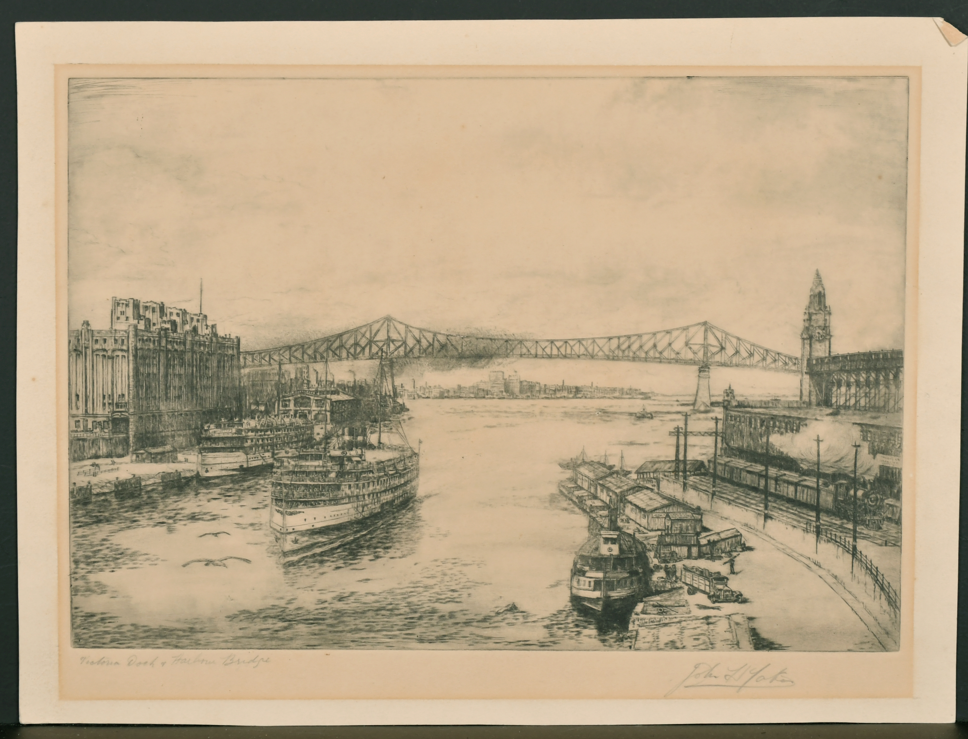 John H Yates (20th Century) Continental. "Victorian Dock & Harbour Bridge", Etching, Signed and - Image 2 of 7