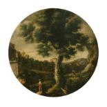 Early 18th Century Italian School. A Classical Landscape with Figures Fishing, Oil on Canvas, in a