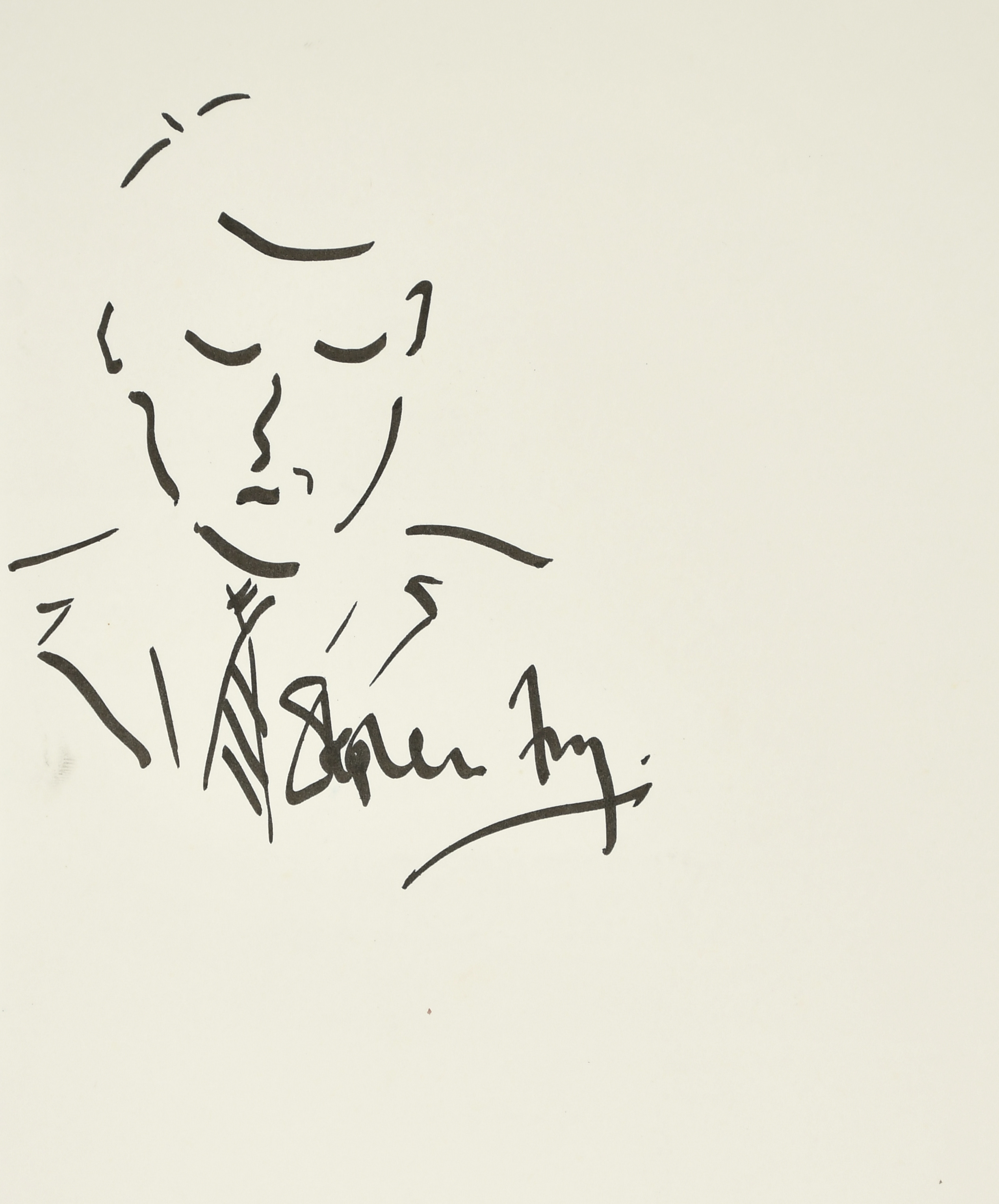 Stephen Fry (Comedian, Actor, Author b.1957). A Self Portrait, Ink, Signed, Unframed 9.75" x 8" (