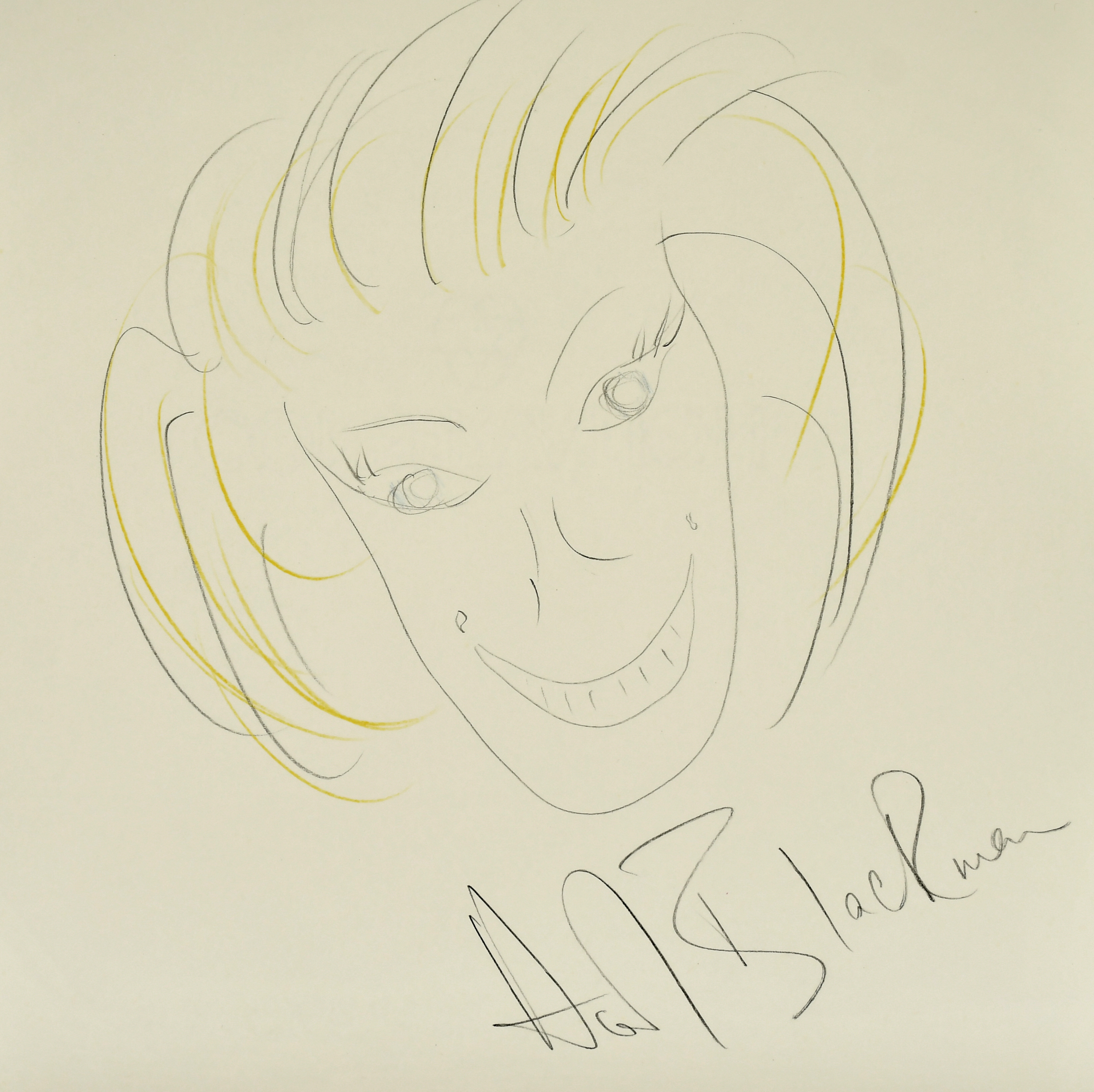 Honor Blackman (Actor, 1925-2020). A Self Portrait, Pencil, Signed, Unframed 9.75" x 9.75" (24.8 x