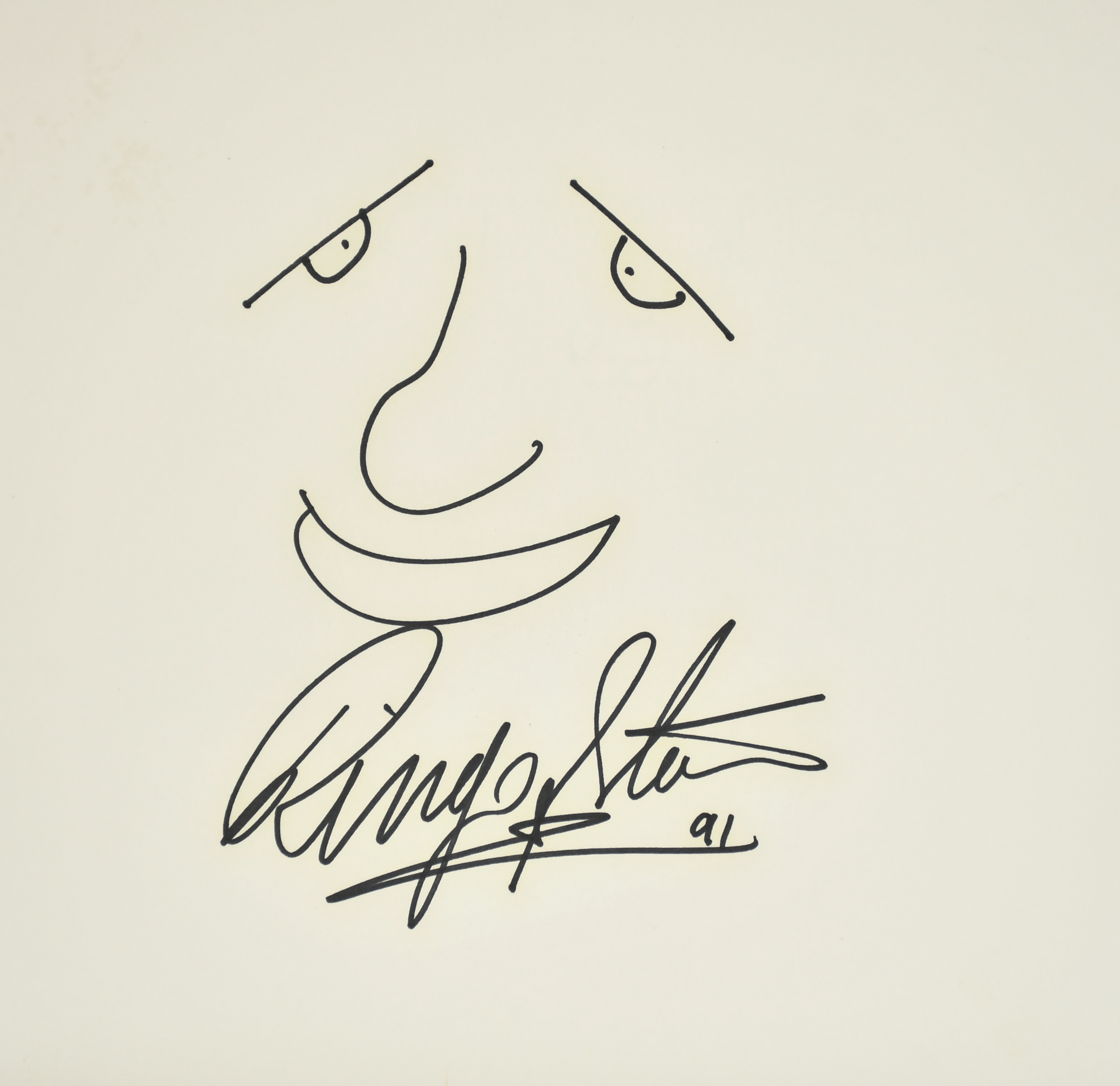 Ringo Starr (Musician, b.1940). A Self Portrait, Ink, Signed and Dated '91, Unframed 9.75" x 9.