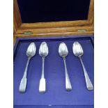 4 georgian silver spoon s to include 2 Edinburgh silver desert spoons makers LG.
