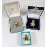 3 gilt and diamonte teddy and monkey dress brooches.