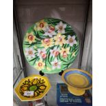 Maling porcelain lustre charger in daffodil pattern, shelley Comport together with Poole pottery