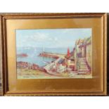 Water colour of harbour scene signed by artist.