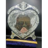 Large victorian heart shape barbola style mirror set with inlays