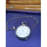 Silver Hall marked pocket watch with albert chain.