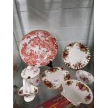 Shelf of Royal Crown Derby plate and trinket box together with Royal Albert wares.