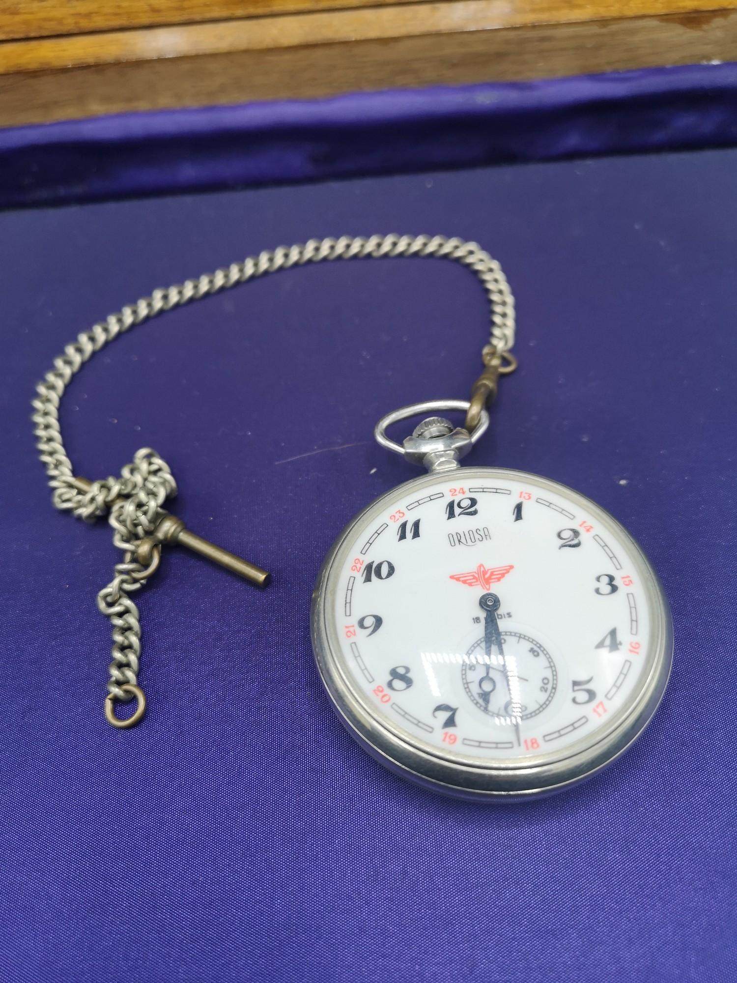 Railway mans presentation pocket watch with albert chain in working order.