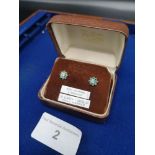 9ct Gold Diamond & Emerald Ear Rings In Original Box.