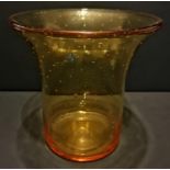 Large white friars Amber bubble glass vase 16cms High 15cms Diameter Top.