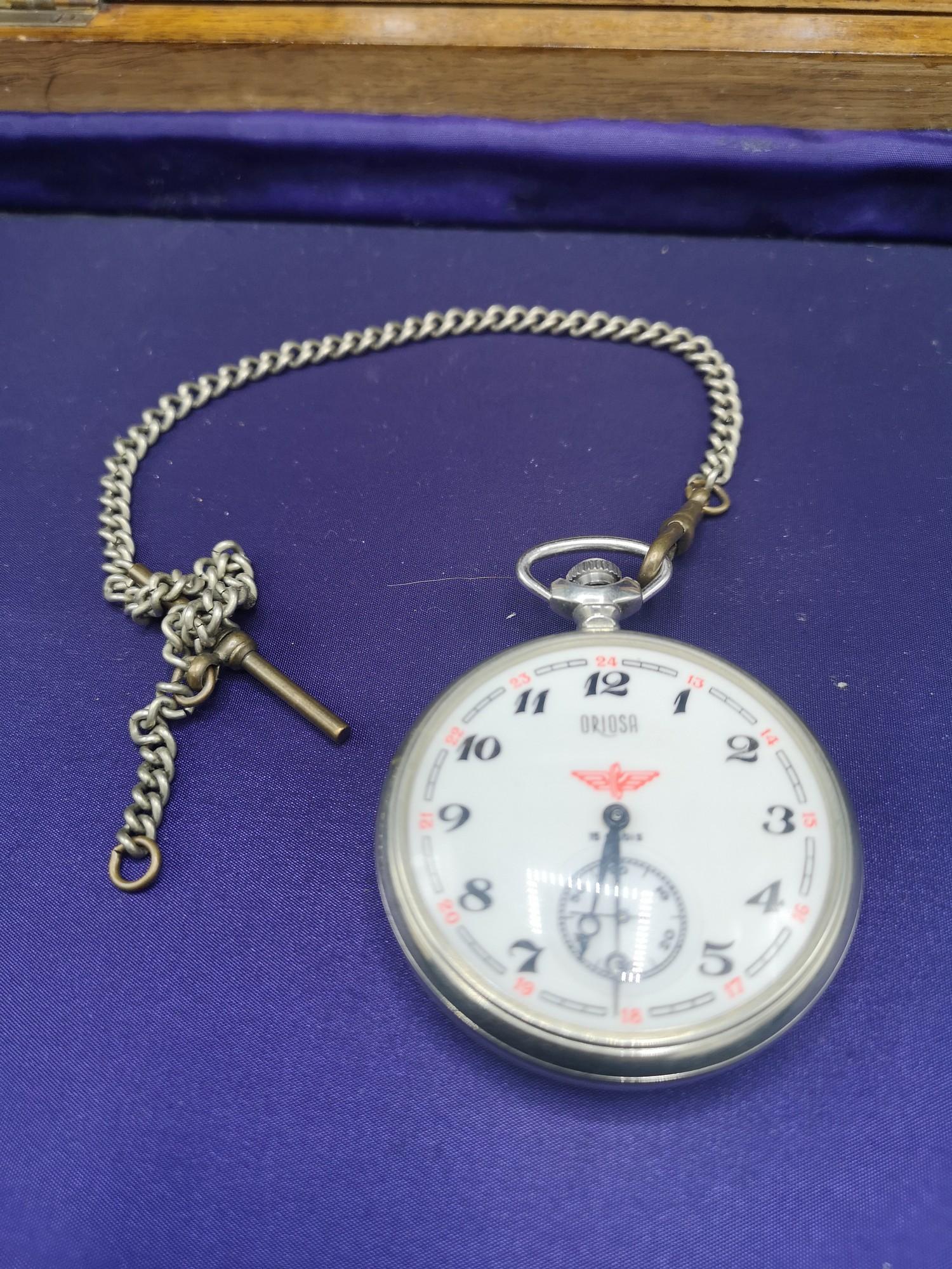 Railway mans presentation pocket watch with albert chain in working order. - Image 2 of 3