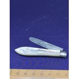 Silver Hall marked birmingham bladed fruit knife with mother of pearl handle maker JF.