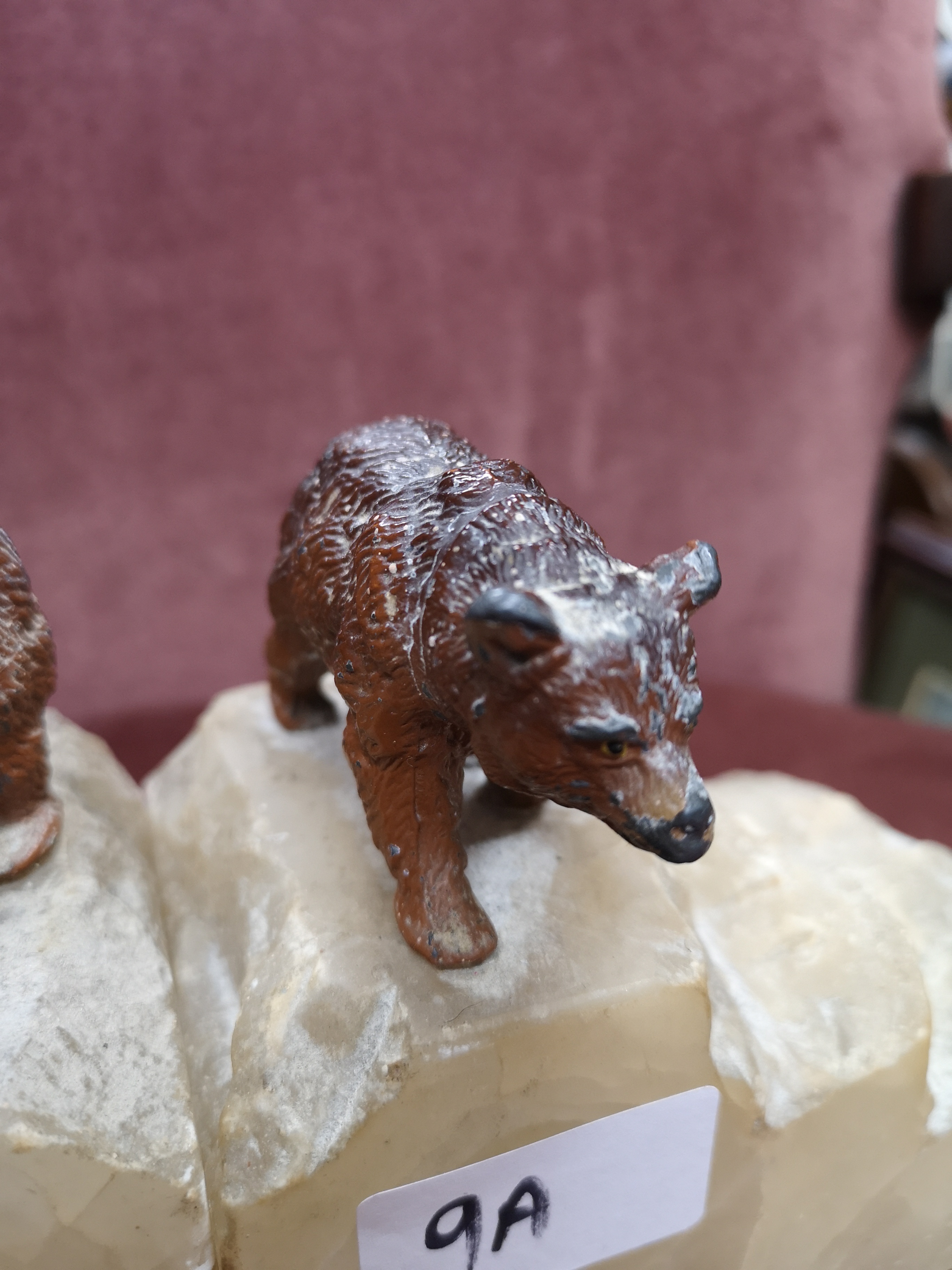 Pair of cold painted bronze figures sat up on base. - Image 3 of 3