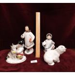 4 Early USSR Pottery Figures Polar Bear 3 Eskimos.