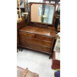 Solid Oak Dressing Table With Mirror With Carved Design Caster Feet.