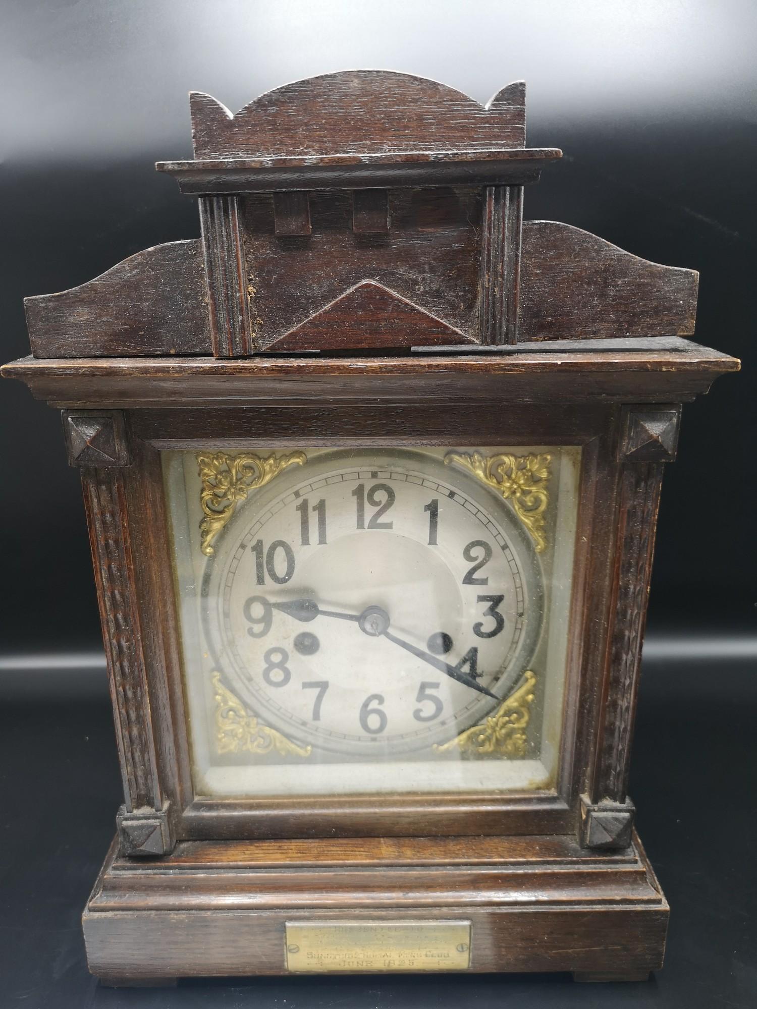 Antique victorian mantle clock with presentation plaque to front.