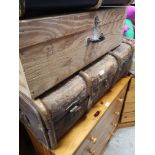 Vintage trunk together with wooden tool chest.