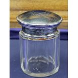 Silver Hall marked birmingham and tortoise shell perfume jar with glass base.