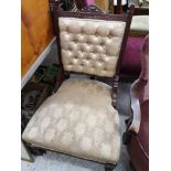 Victorian gentlemans button back chair with silk upholstery