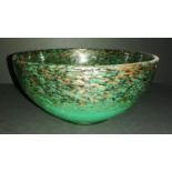 Scottish Monart glass bowl in green, black and gold flakes adverturine 12cms Height 23 Cms Diameter.