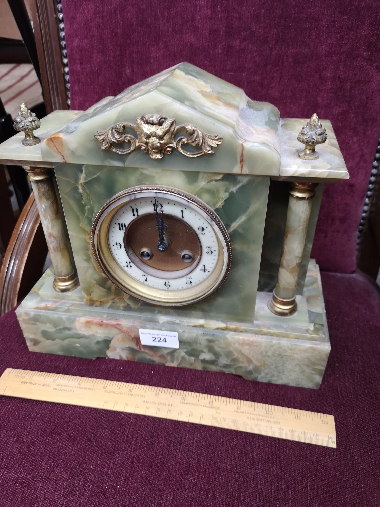 Victorian Jappy Freyas heavy mantle clock with pendulum in working order