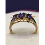 9ct gold diamond and Amethyst ring.
