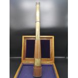 Large brass antique 2 pull telescope with fitted leather.