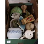 Large box of collectables includes bretby vase.