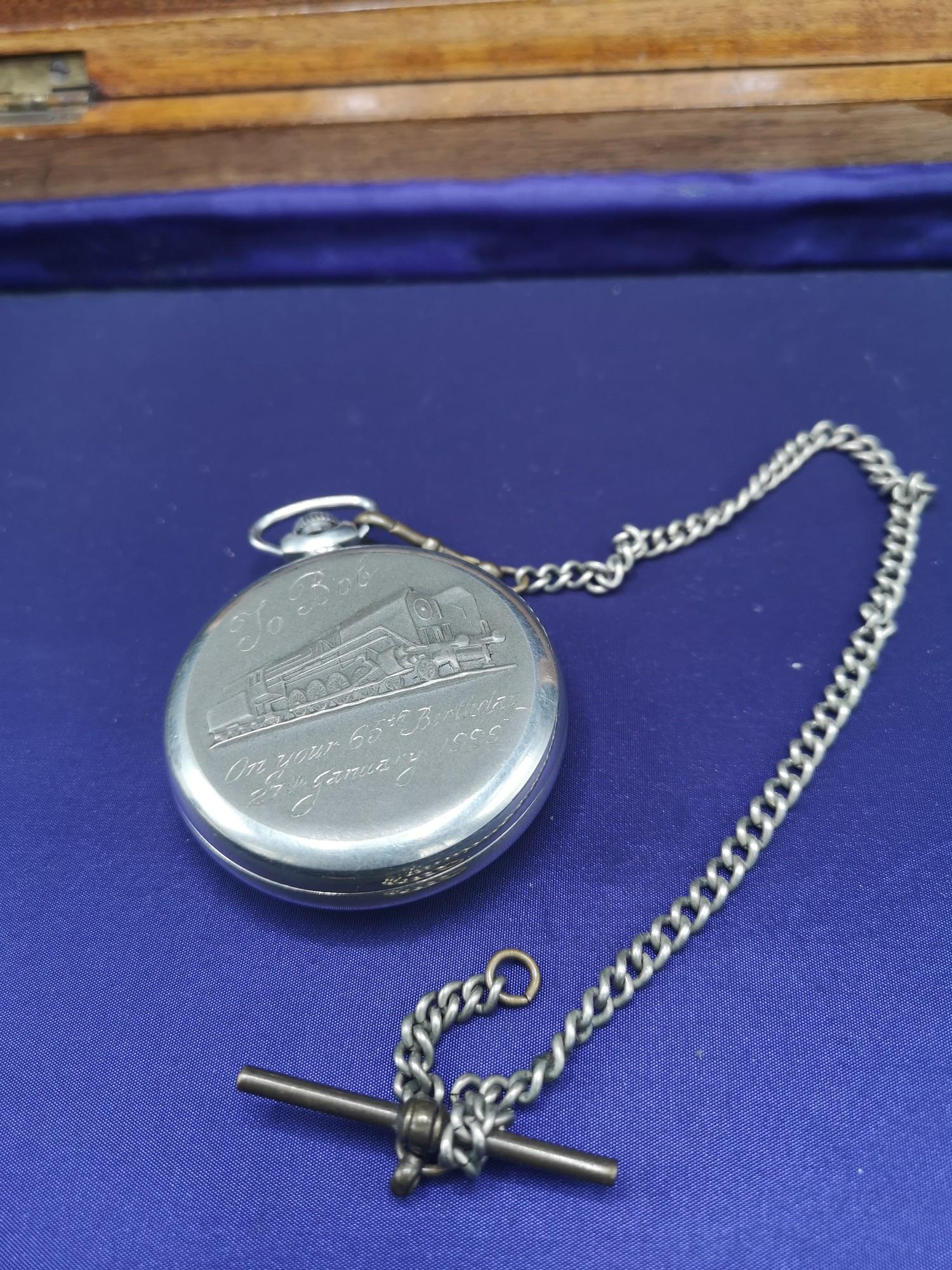 Railway mans presentation pocket watch with albert chain in working order. - Image 3 of 3