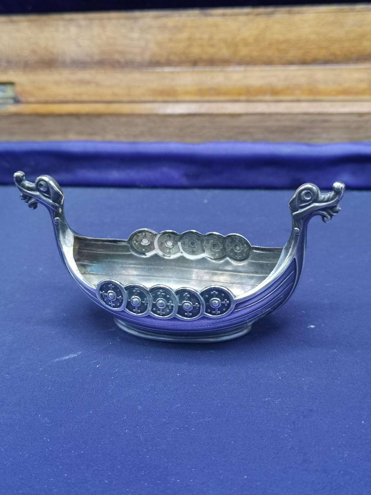 Sterling silver Norwegian viking boat salt. Maker theodor olsens eftf.