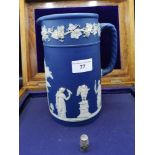 Large Victorian Wedgwood blue jasper ware water jug.