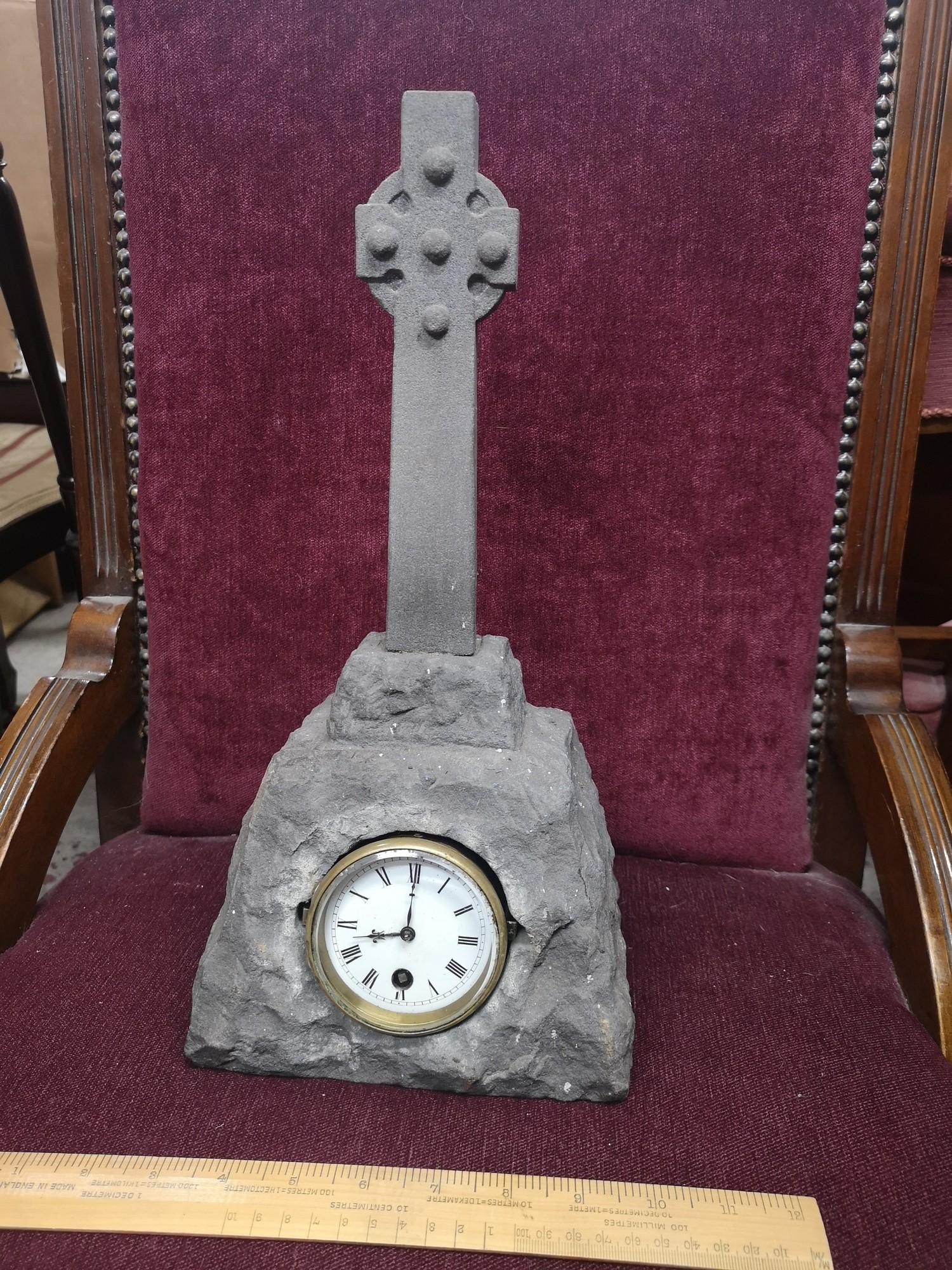 Scottish Celtic stone Cross mantle clock.