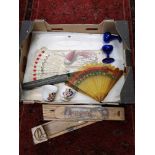 Box of collectables to include King George and Mary pencil wooden case with key Vintage Fans Bristol