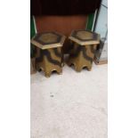 Pair Of Stunning Brass Overlaid Wooden Tables In Arabic Style 52cm high x 48 cm