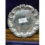 Silver Hall marked sheffield card tray on 3 ball feet. 190 grams maker William Hutton & Sons Ltd