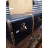 Vintage travel trunk with wooden bounding.