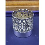 Silver Hall marked cup holder Pierced Floral Pattern.