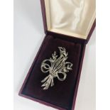 Sterling Silver Hall marked vintage Marcasite flower bouquet brooch.