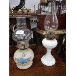 Victorian milk glass oil lamp together with other.