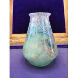 Scottish glass Monart vase in green colouration Rare Shape.