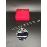 Silver chain set with large silver bounded pendant with lacquered setting.