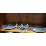 Lot of pewter plates together with Oriental plate etc.