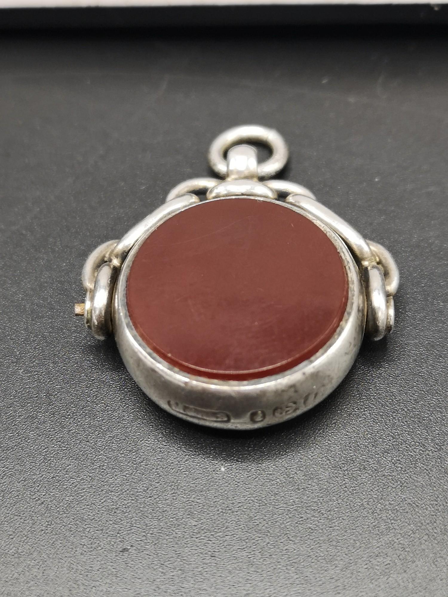 Victorian silver hall marked Birmingham Spinner Fob set with Blood stone & Carnelian stones maker